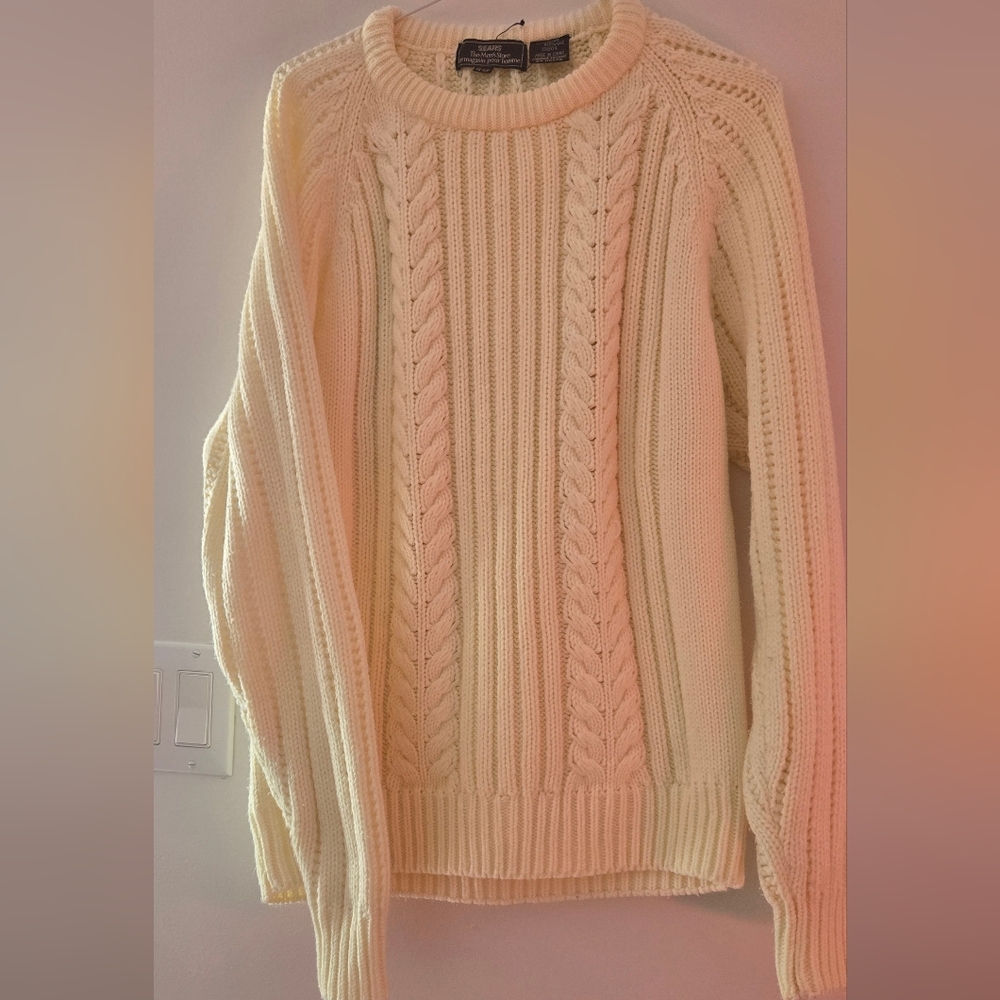Sears Cream Cable Knit Sweater
